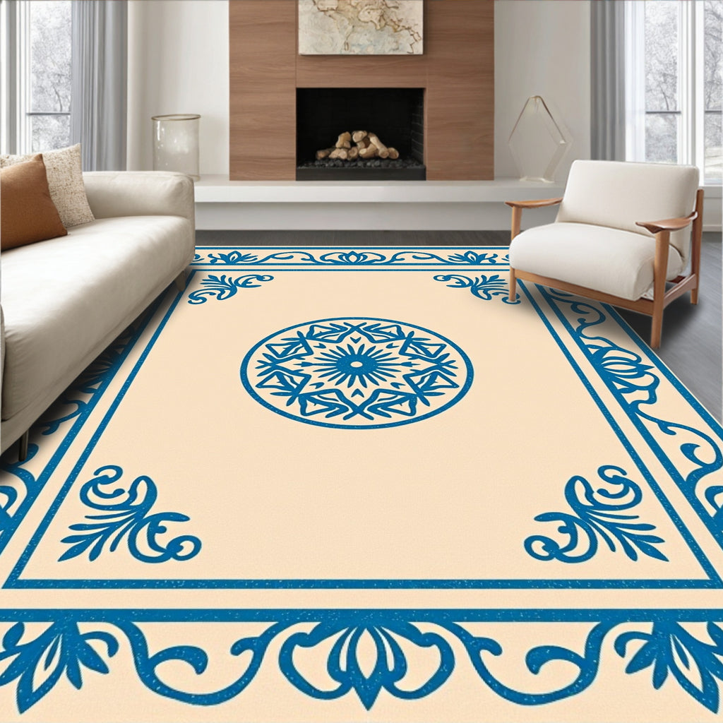 Royal Blue Floral Medallion Border Rug