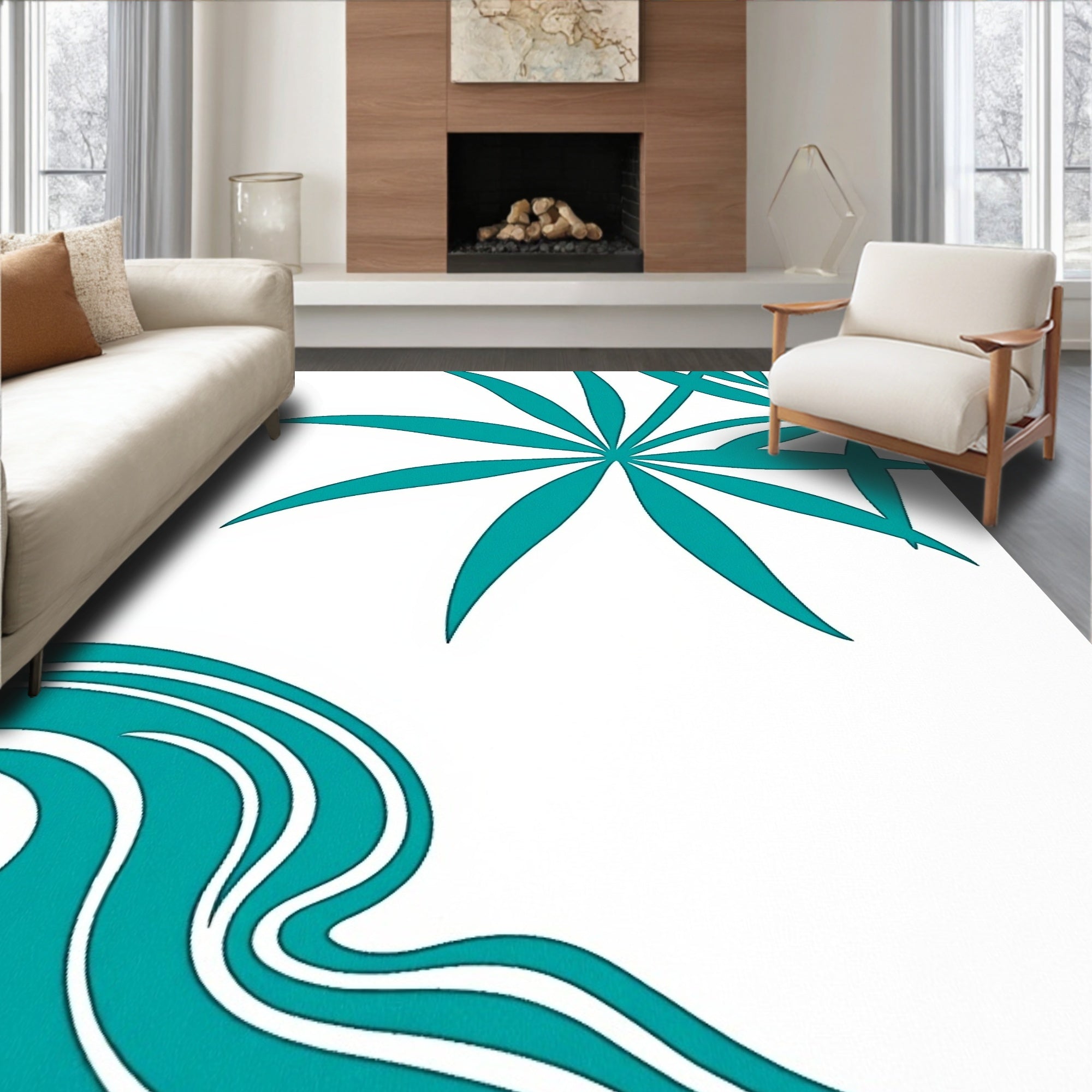 Teal Starburst Tropical Wave Rug