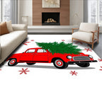 Red Vintage Truck Christmas Tree Snowflakes Rug