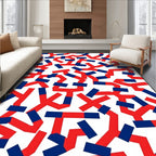 Red Blue Abstract Connected Shapes Rug