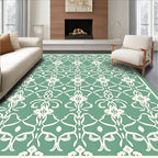 Serene Teal White Filigree Damask Rug