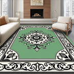 Sage Green Floral Medallion Border Rug