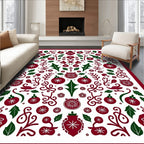 Crimson Green Holiday Ornament Collage Rug