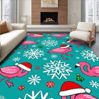Pink Flamingo Santa Hat Snowflakes Holiday Rug