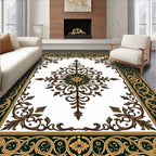 Elegant Gold Green Floral Scroll Rug