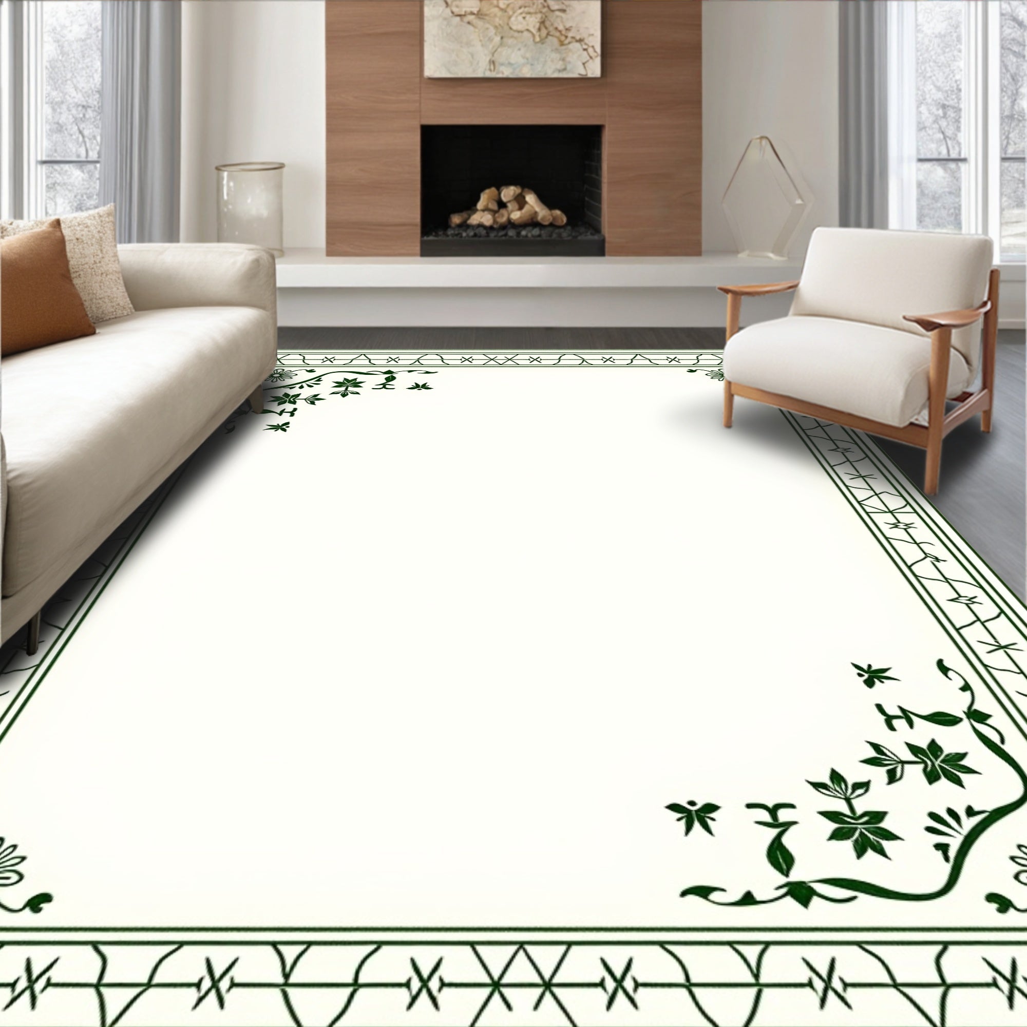 Dark Green Foliage Floral Corner Decoration Rug