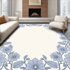 Soft Blue Floral Border Vines Rug