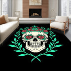 Coral Rose Skull Laurel Wreath Rug