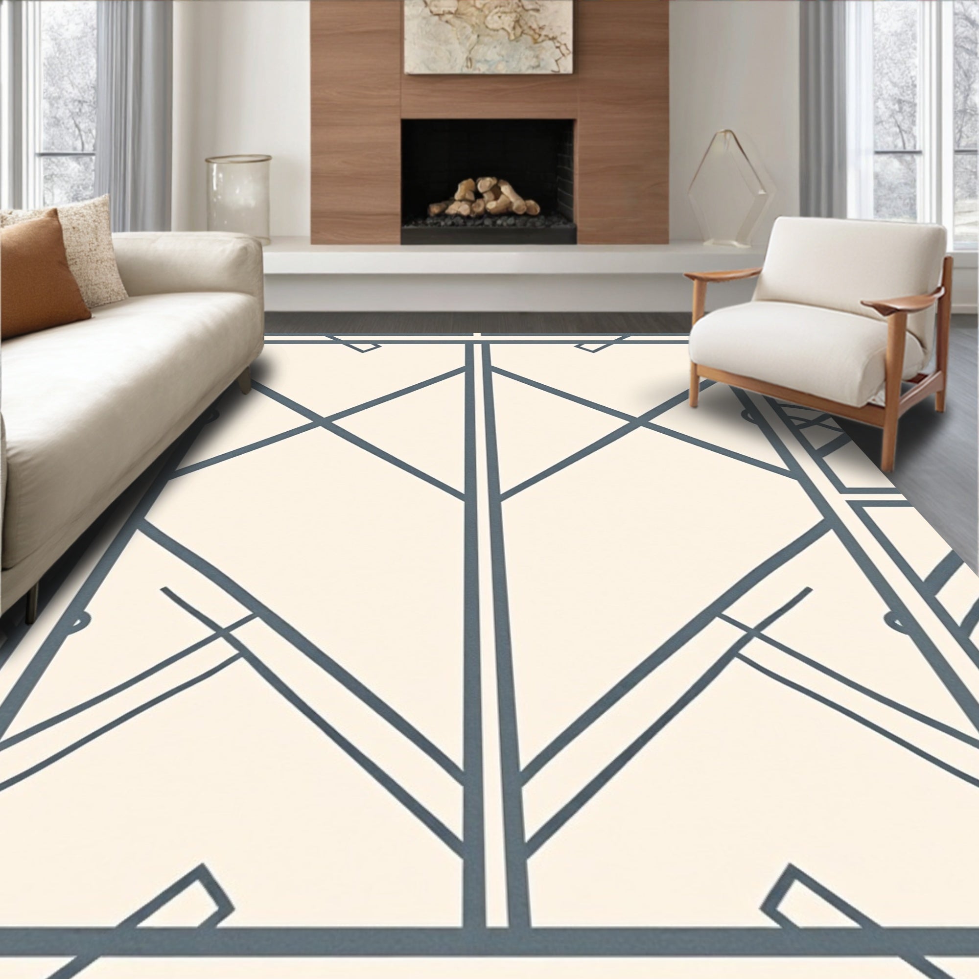 Art Deco Gray Geometric Frame Rug