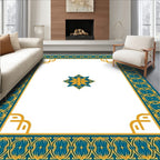Teal Yellow Geometric Border Medallion Rug