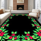 Vibrant Red Berry Foliage Border Rug