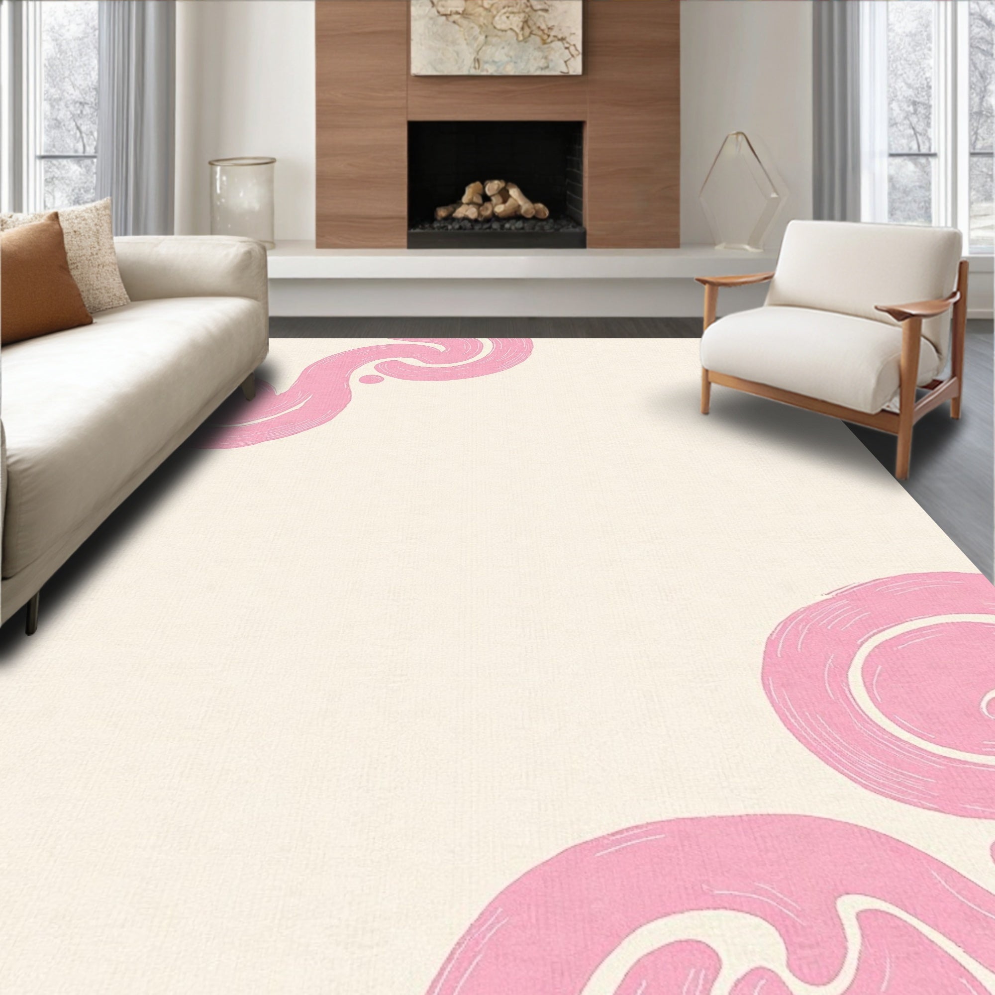 Soft Pink Swirl Scroll Accent Rug