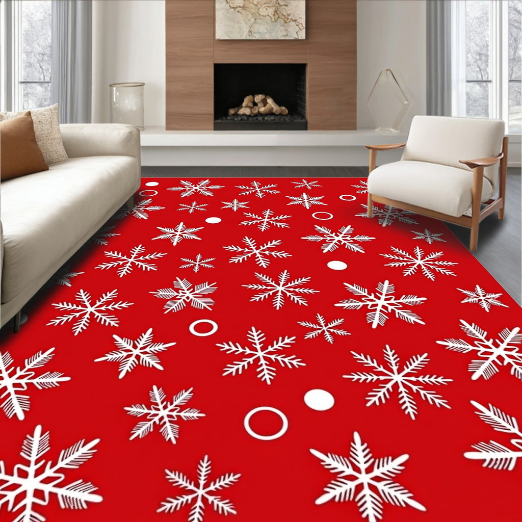Charming Red Snowflake Holiday Arrangement Rug