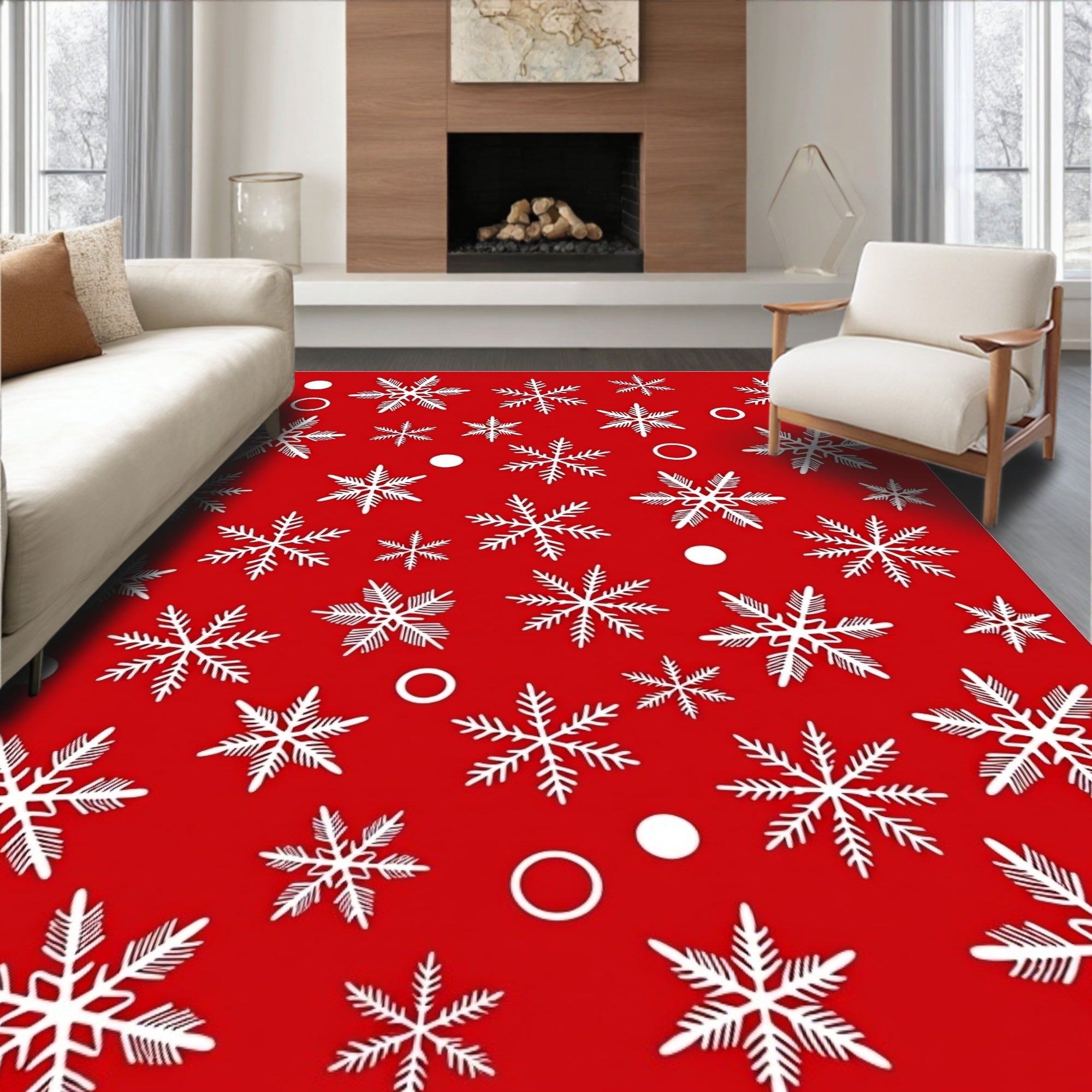 Charming Red Snowflake Holiday Arrangement Rug