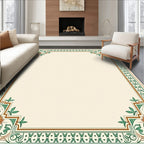 Ornate Green Floral Corner Border Rug