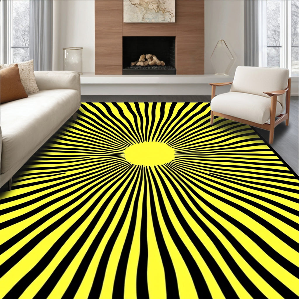 Yellow Black Sunburst Rays Rug