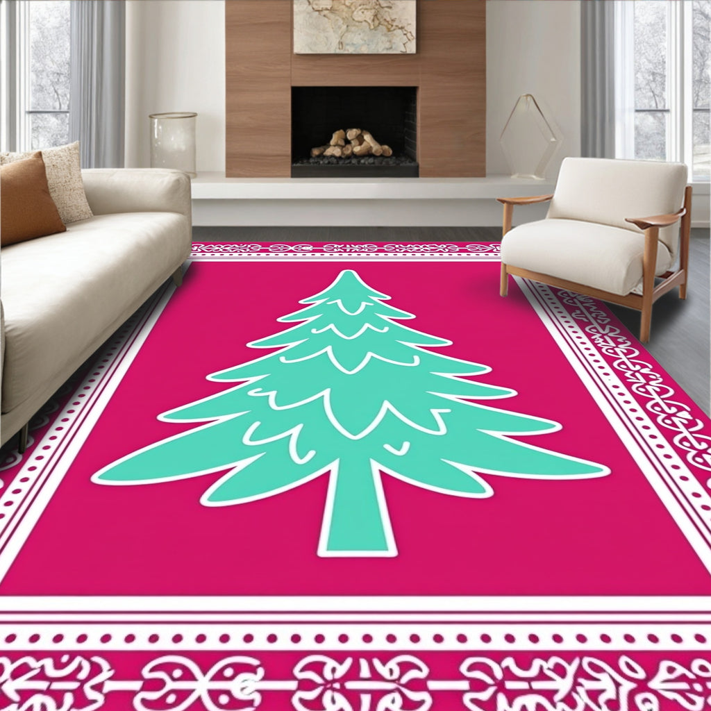 Crimson Teal Festive Tree Garland Rug