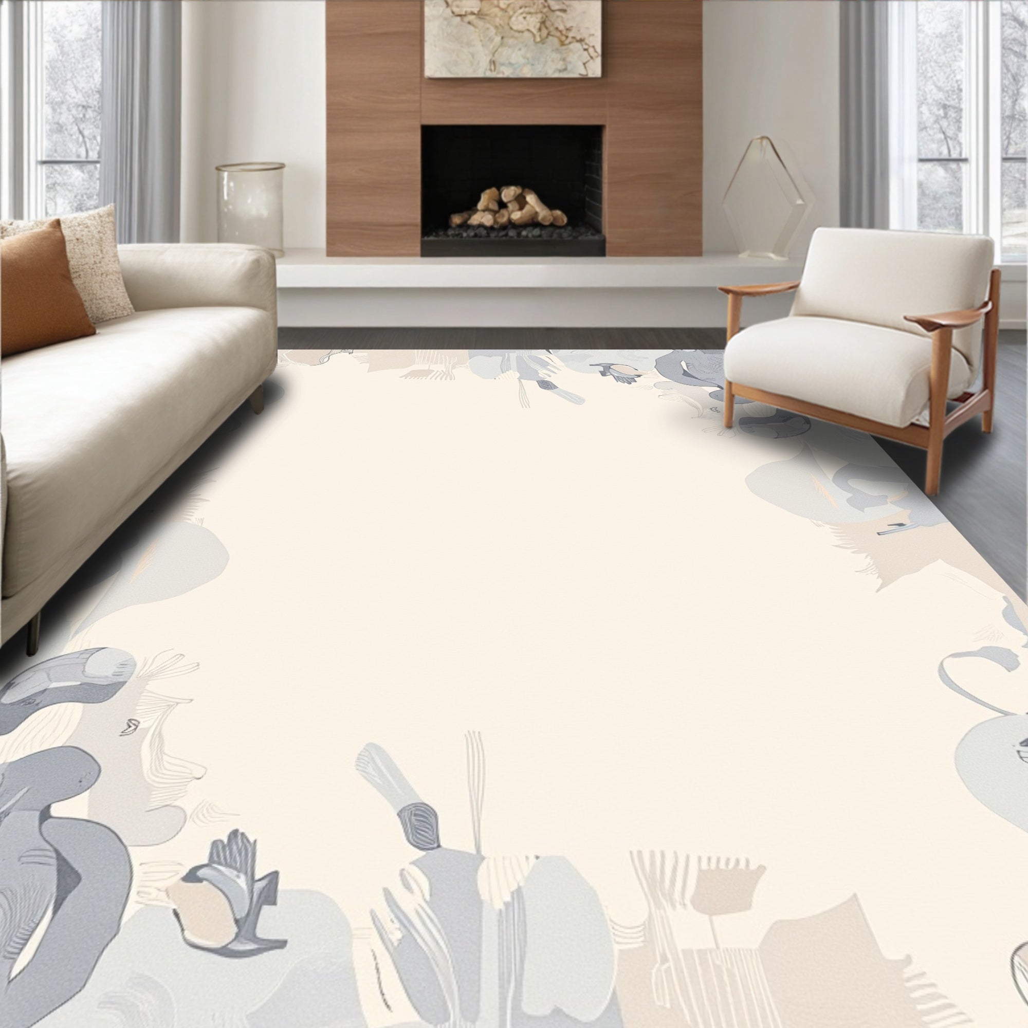 Serene Gray and Beige Abstract Shapes Rug