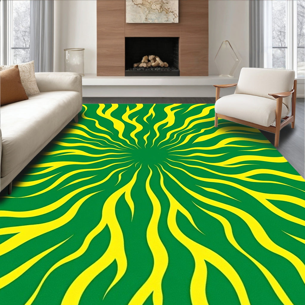 Radiant Green Yellow Sunburst Swirl Rug