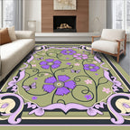 Purple Floral Butterflies Garden Border Rug