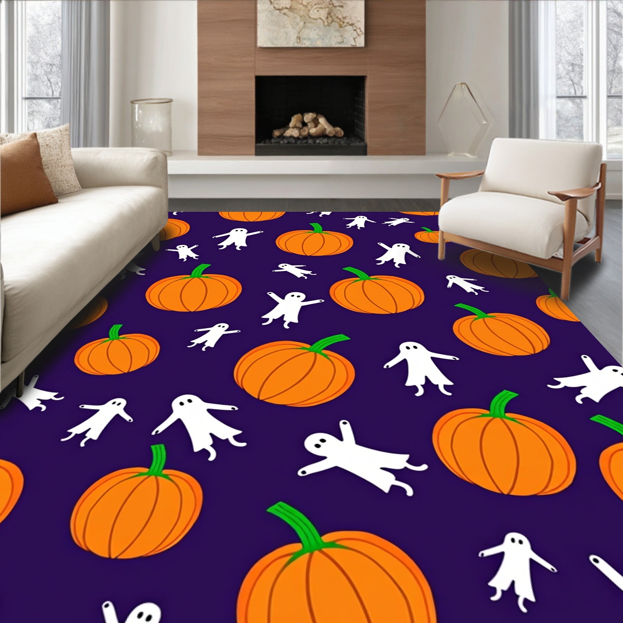 Orange Pumpkin Ghostly Halloween Nap Rug