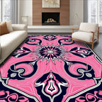 Vibrant Pink Navy Floral Medallion Rug