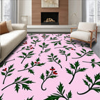 Green Leaf Red Berry Floral Scatter Rug