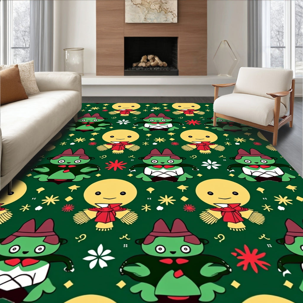 Charming green and yellow character collection Rug