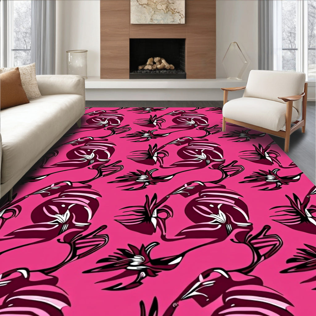 Vibrant Fuchsia Floral Whimsical Arrangement Rug