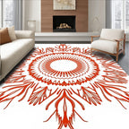 Fiery Red Radial Sunburst Mandala Rug