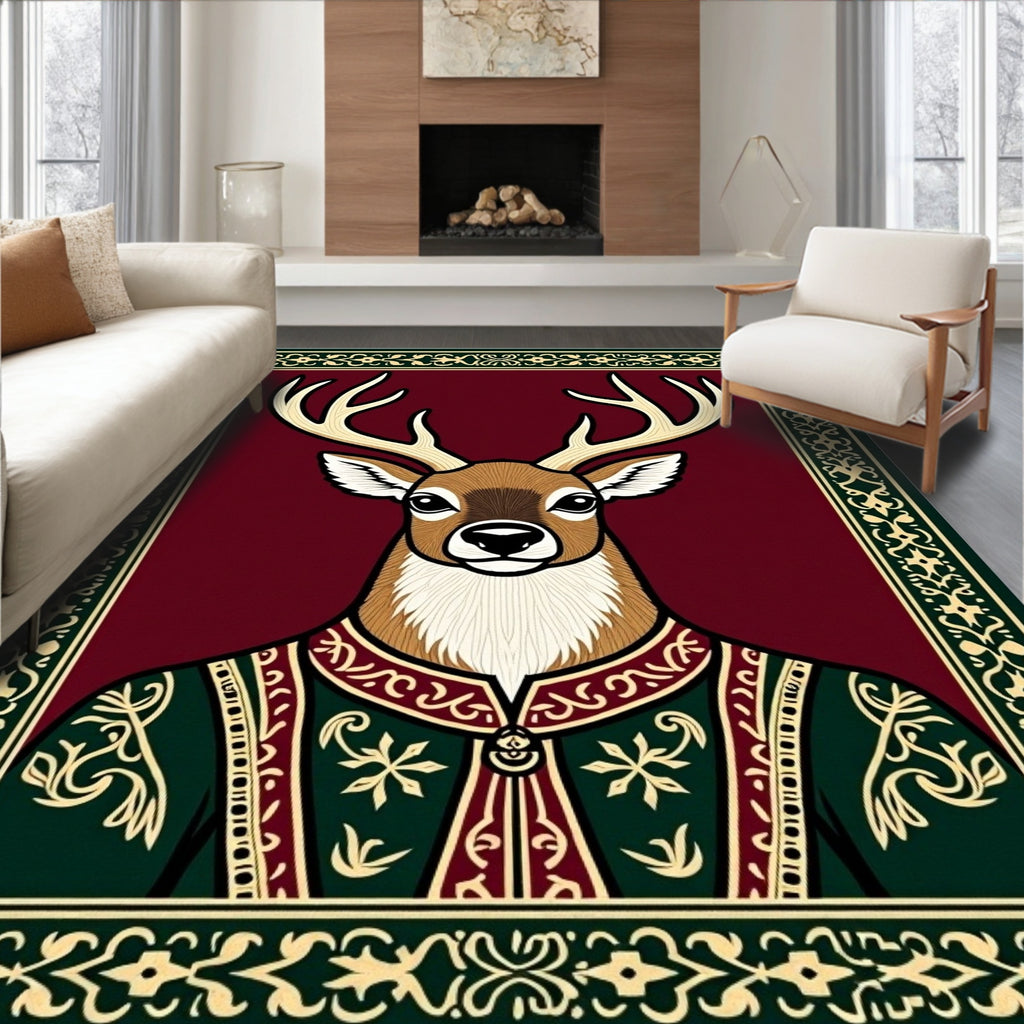 Regal Stag In Ornate Crimson Border Rug
