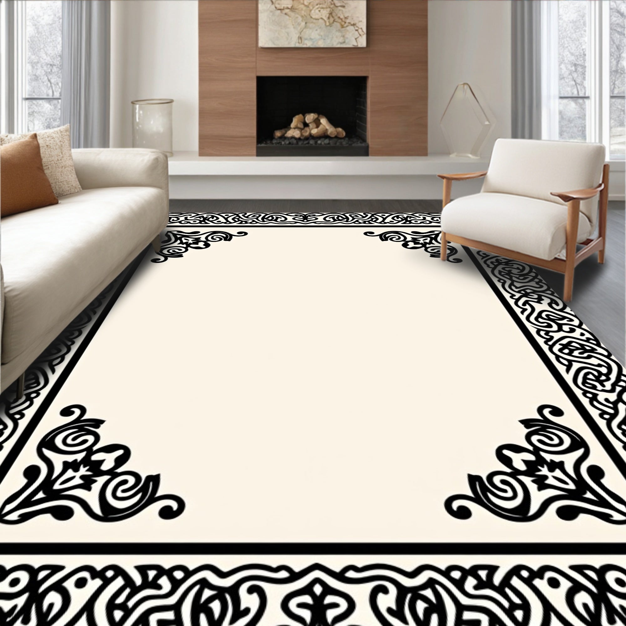 Black Celtic Knot Border Cream Rug