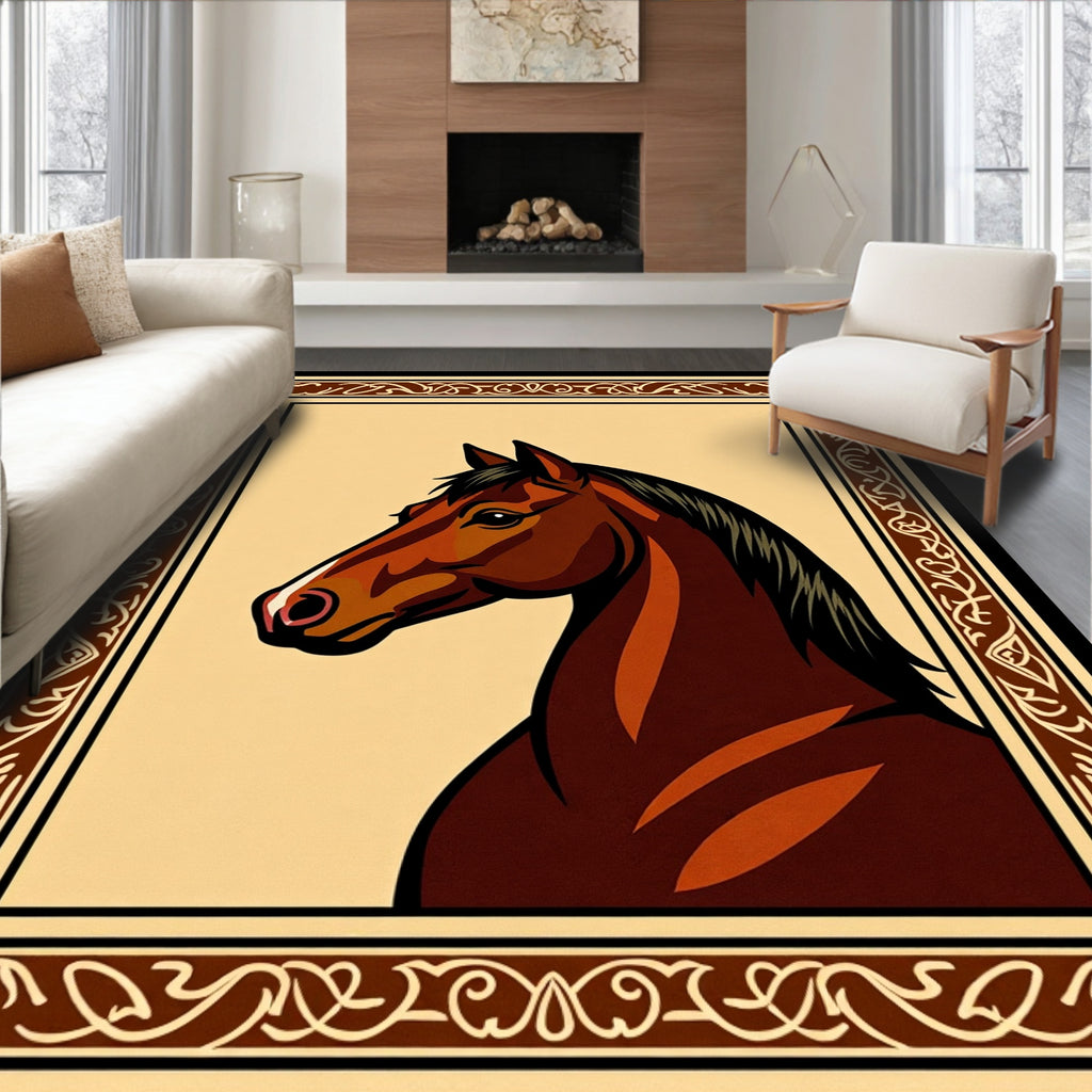 Rich Brown Horse Portrait Framed Art Rug
