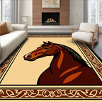 Rich Brown Horse Portrait Framed Art Rug