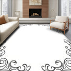 Ornate Dark Gray Scrollwork Border Rug