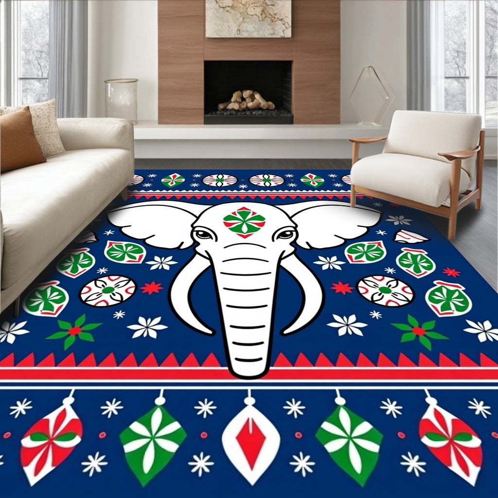 White Elephant Red Green Medallion Border Rug