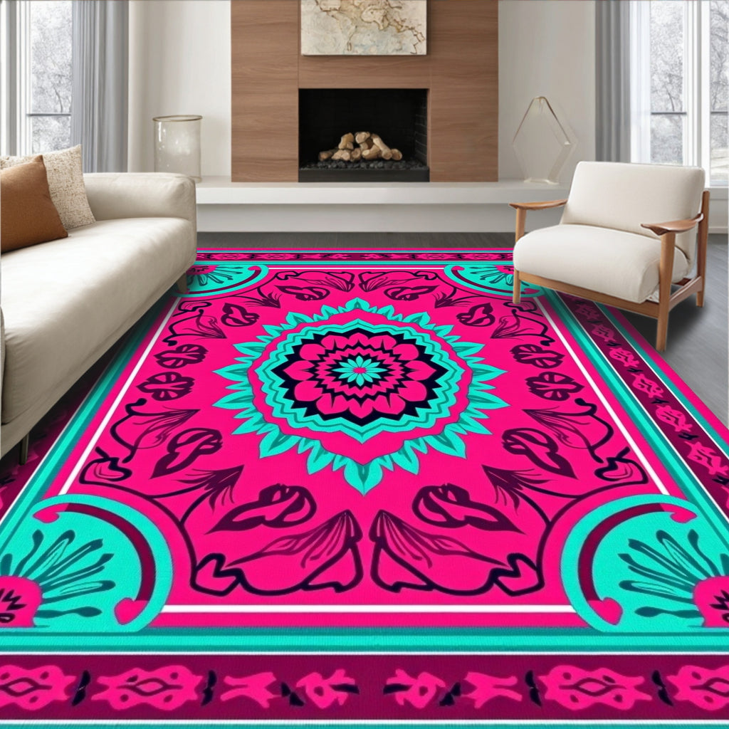 Vibrant Magenta Teal Mandala Rug
