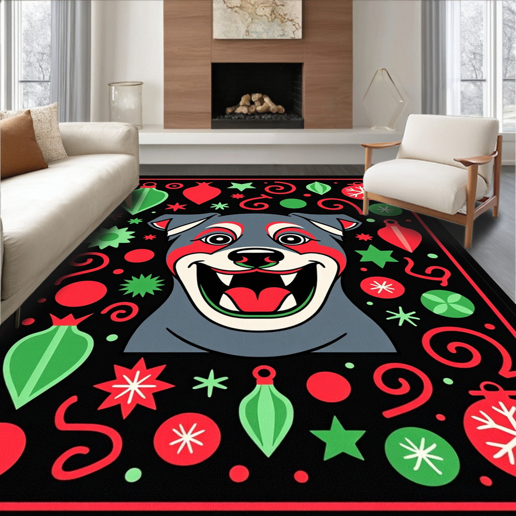 Joyful Dog With Christmas Ornaments Rug
