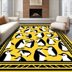 Playful Yellow Penguin Repeat Border Rug