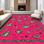Neon Green Dinosaurs On Hot Pink Background Rug
