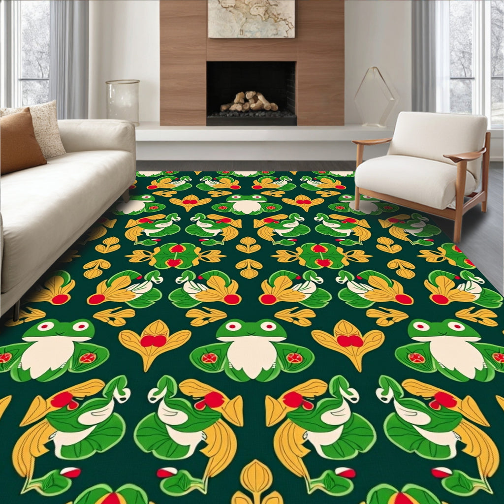 Green Frogs Yellow Foliage Medallion Rug