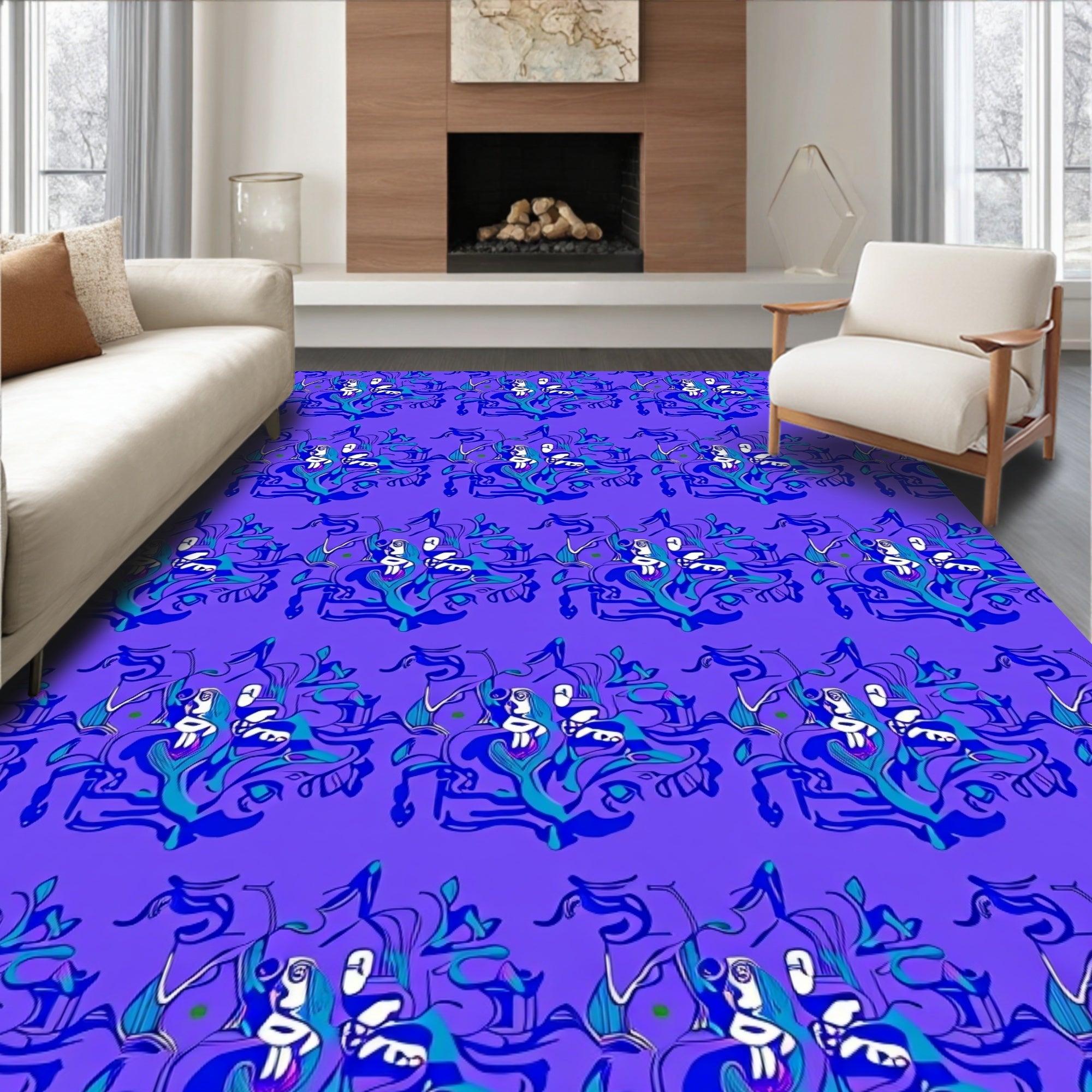 Royal Blue Abstract Figurine Repeat Rug