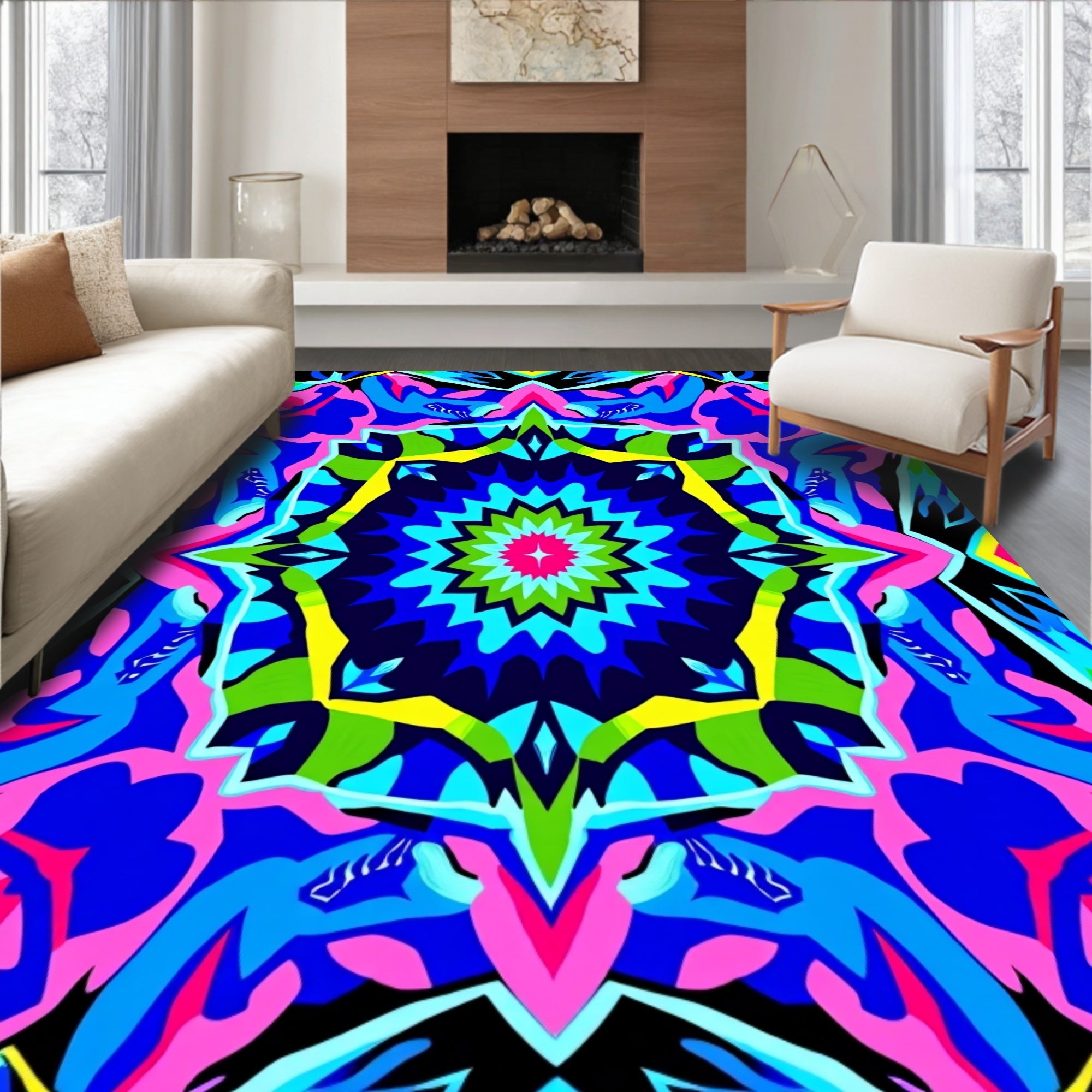 Vibrant Echo Geometric Mandala Art Rug