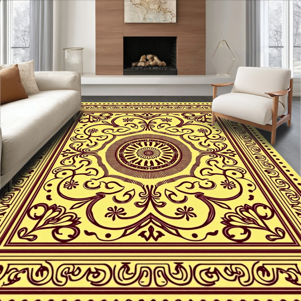 Golden Yellow Floral Medallion Border Rug