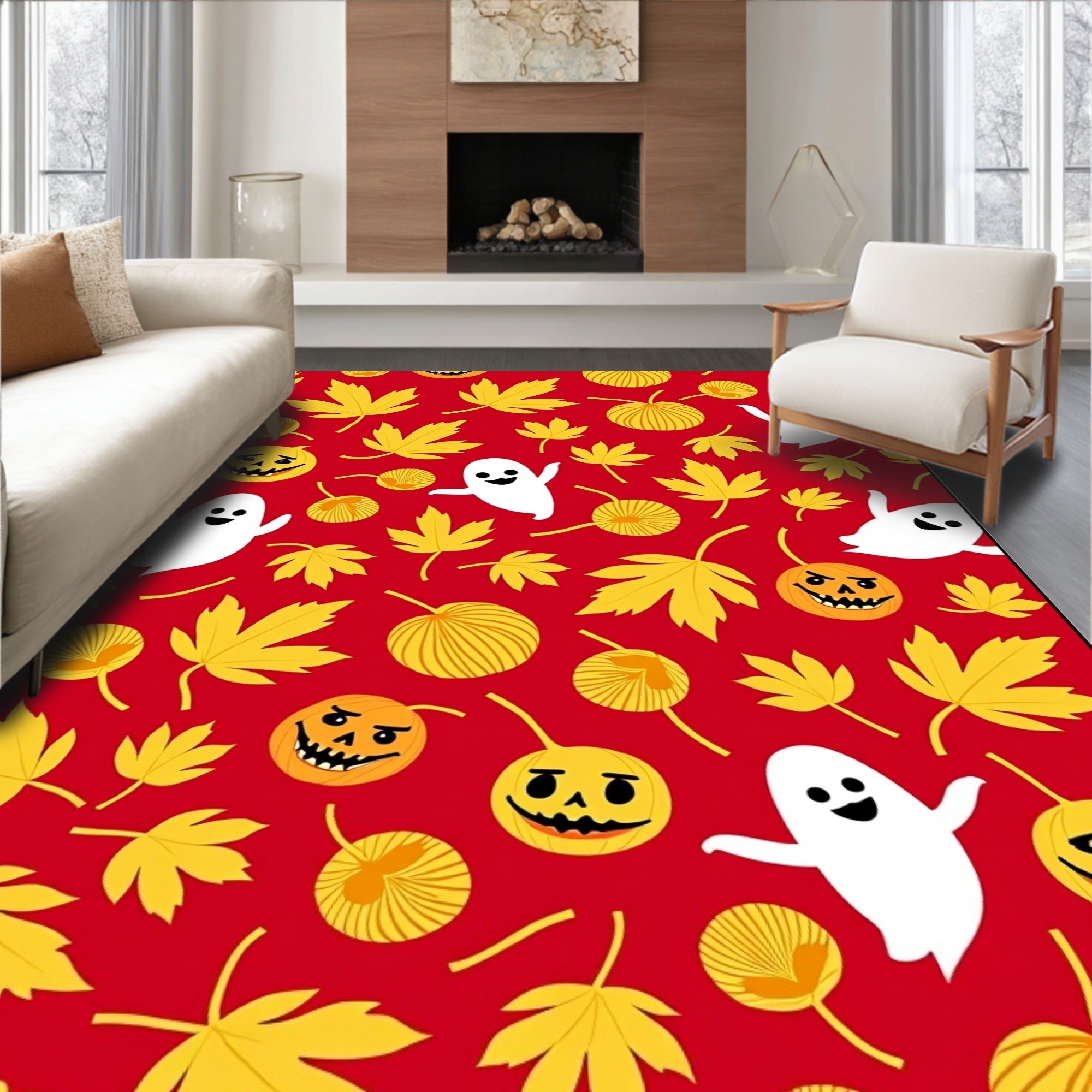 Autumn Ghost Pumpkin Leaf Medley Rug