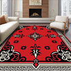 Red Black and Cream Geometric Scroll Rug