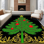 Festive Green Christmas Tree Golden Border Rug