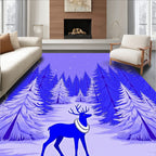 Vibrant Blue Winter Forest Deer Rug