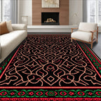 Red Green Intertwined Geometric Border Rug