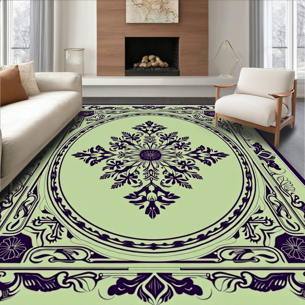 Ornate Dark Green Floral Medallion Rug